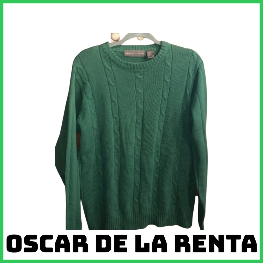 Oscar De La Renta Crew Neck Men’s Sweater Medium, Green.